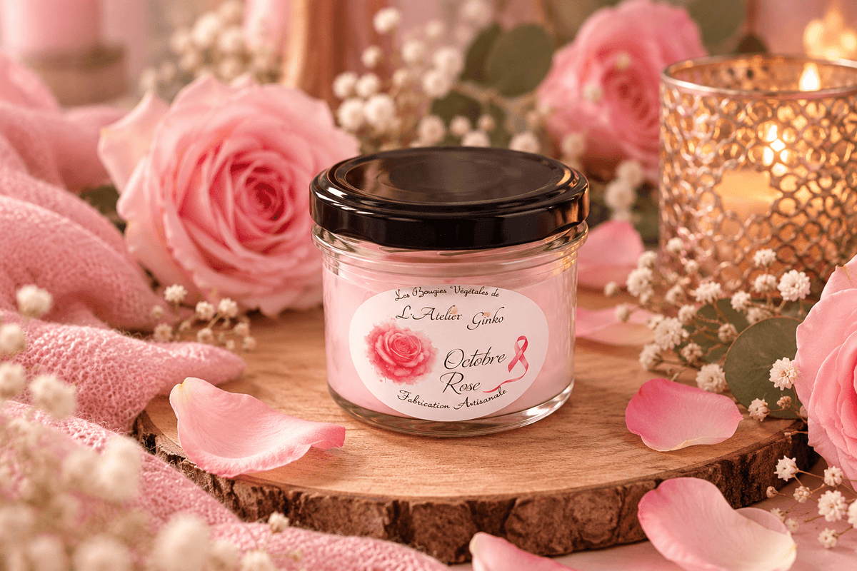 Bougie Octobre Rose 90g – Senteur Rose | L’Atelier Ginko - L'Atelier Ginko - Boutique en Ligne