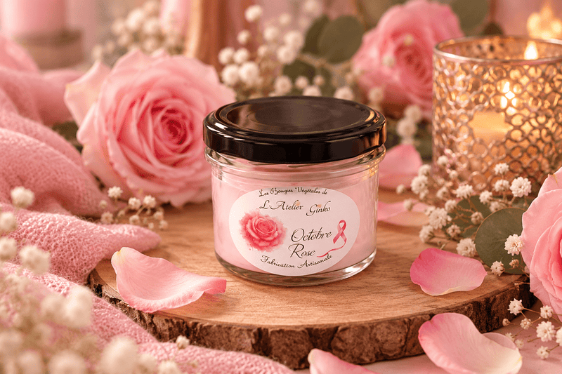 Bougie Octobre Rose 90g – Senteur Rose | L’Atelier Ginko - L'Atelier Ginko - Boutique en Ligne