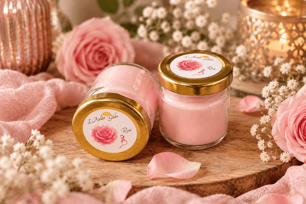 Bougie Octobre Rose – Senteur Rose - L'Atelier Ginko - Boutique en Ligne