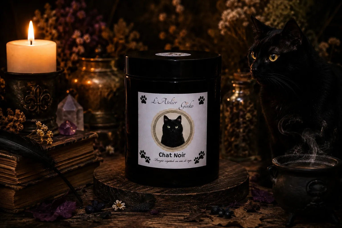 Bougie parfumée Chat Noir – Cire de soja artisanale - L'Atelier Ginko - Boutique en Ligne