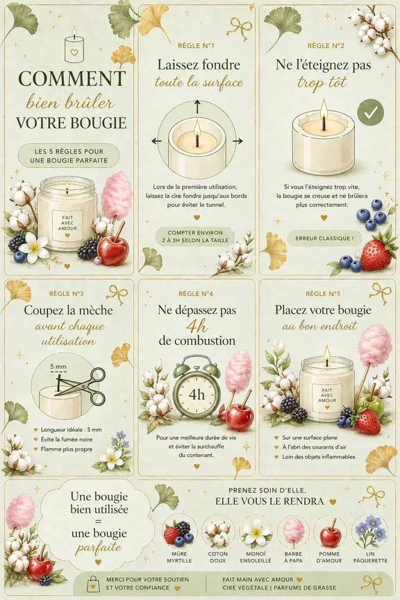 Conseils d'utilisation bougie parfumée artisanale – comment faire brûler correctement votre bougie – L'Atelier Ginko