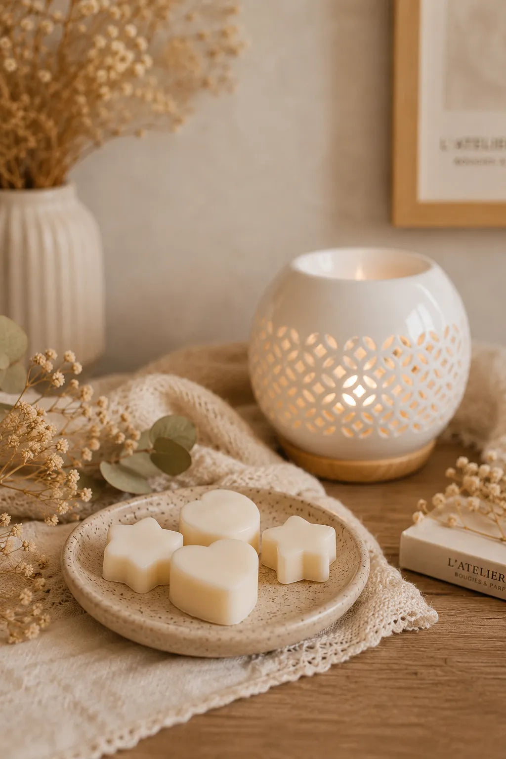 Photo lifestyle fondants parfumés artisanaux cire de colza brûle-parfum – L'Atelier Ginko