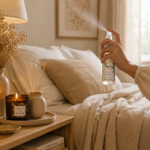 Spray d'ambiance artisanal parfumé dans une chambre – L'Atelier Ginko Moselle